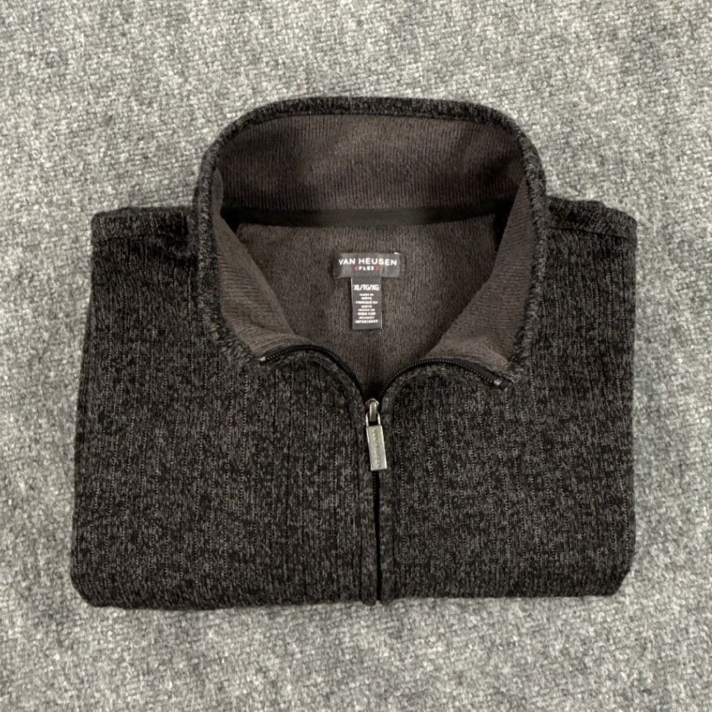 Van Heusen Flex Quarter Zip Sweater Mens XL Charcoal Gray Heather Pullover
